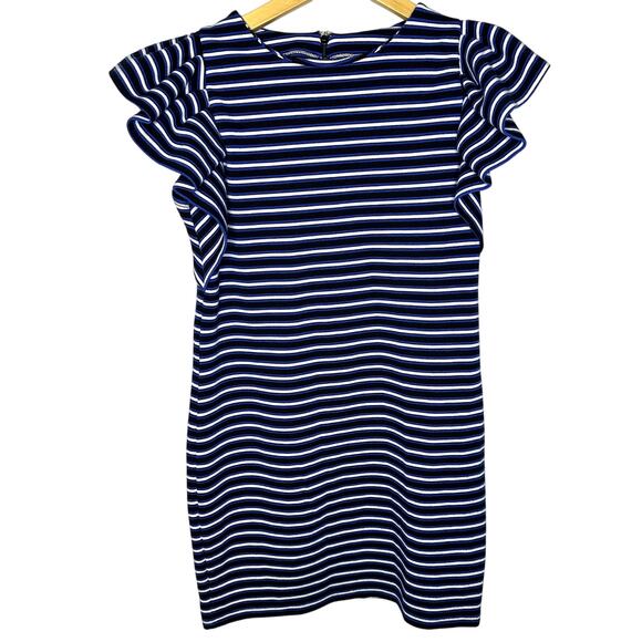 Seed Heritage XS Blue Black Stripe Ruffle Sleeve Shift Stretchy Women's Dress - Picture 1 of 6